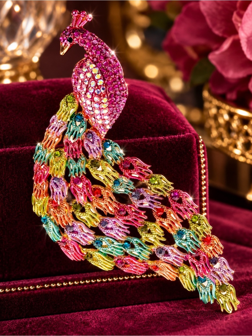 The Eleanor Collection Jeweled Peacock Rhinestone Brooch.